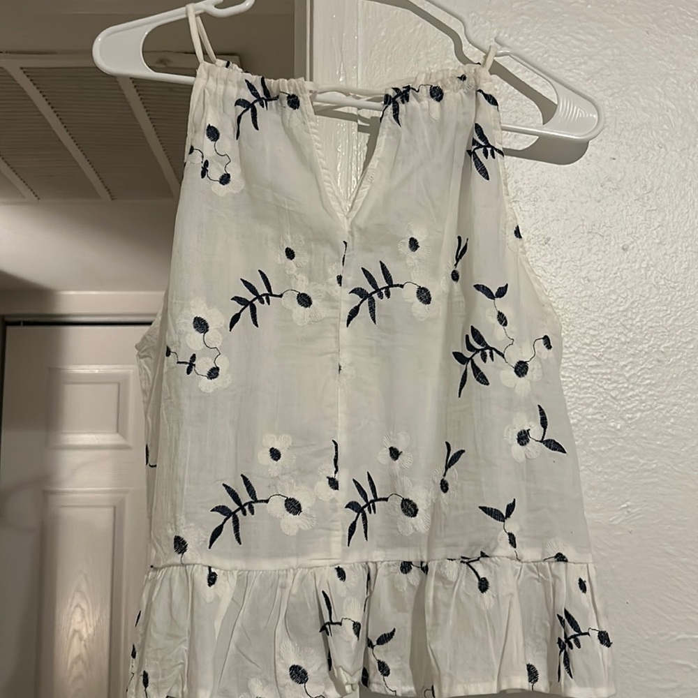 White with Blue Floral Summer Blouse